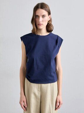 Never Worn Rag & Bone Mica Ruched Sleeveless Cropped Top in Deep Blue